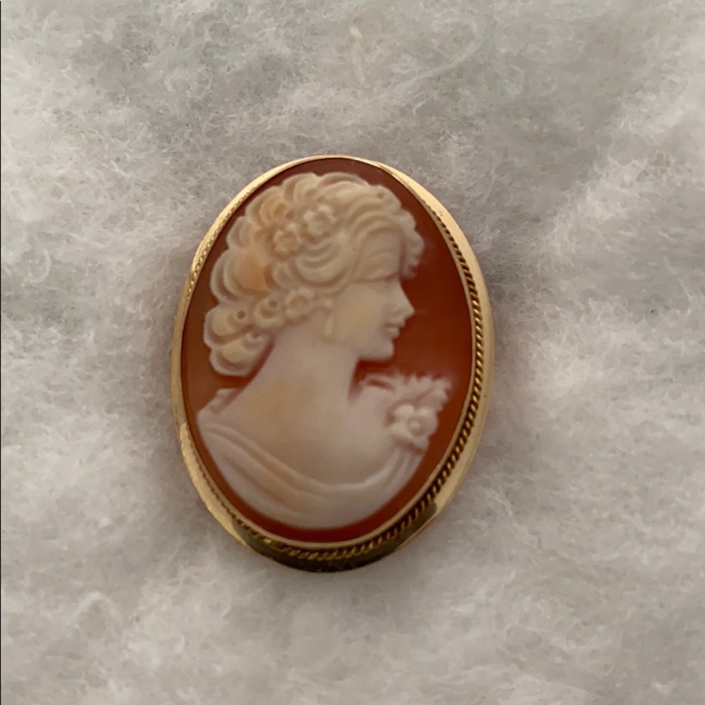 Cameo shell 14k gold brooch/pendant